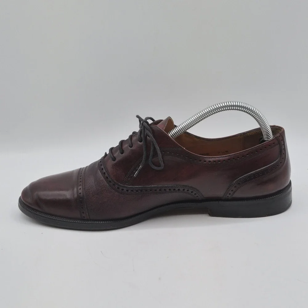 Mezlan Shoes Mens Size 9.5 Burgundy Florence Oxford Cap Toe Brogue Leather Dress